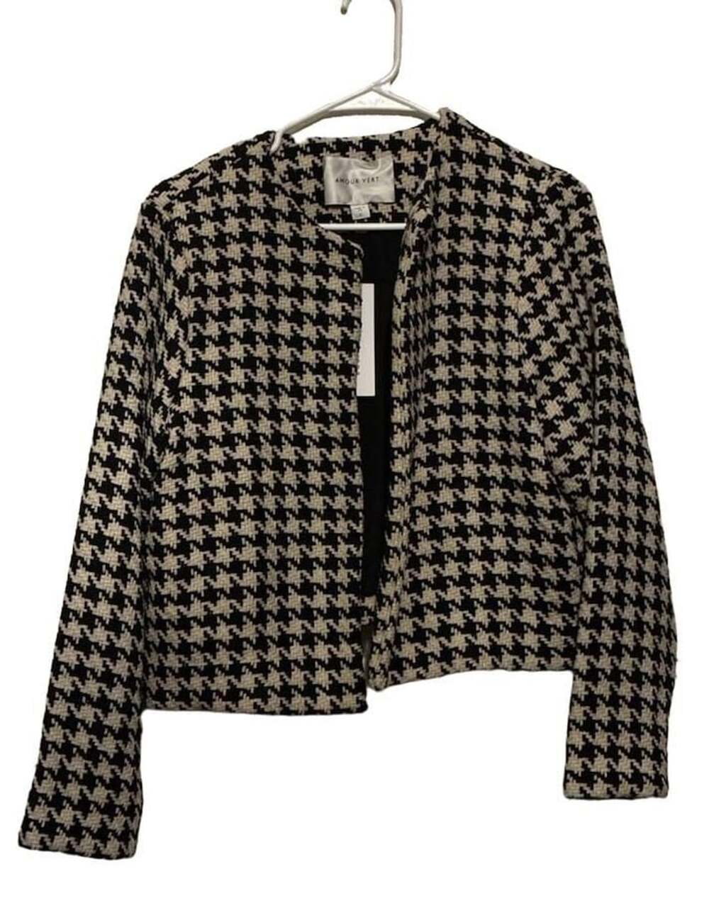 Amour Vert Claudia Upcycled Houndstooth Jacket Size L Black White